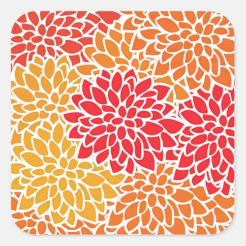 Orange Red Colorful Vintage 60s Flower Square Sticker