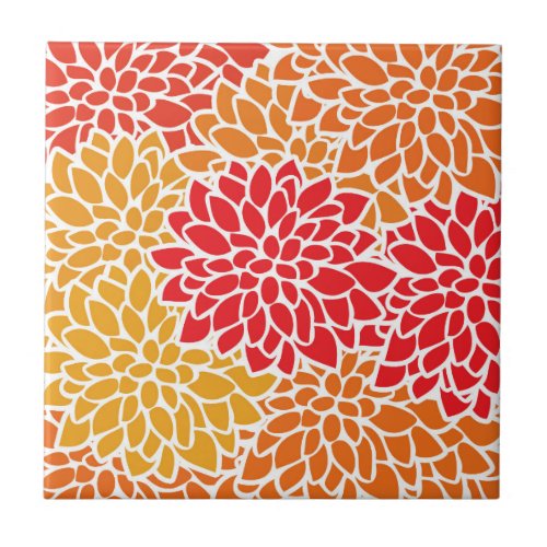 Orange Red Colorful Vintage 60s Flower Tile