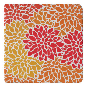 Orange Red Colorful Vintage 60s Flower Trivet
