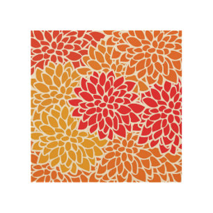 Orange Red Colorful Vintage 60s Flower Wood Wall Art