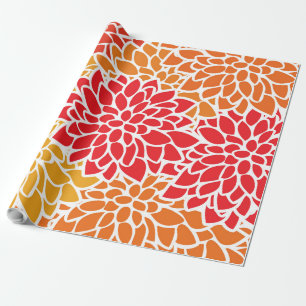 Orange Red Colorful Vintage 60s Flower Wrapping Paper