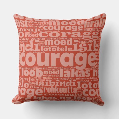 Orange_Red Courage Maia Moed Carejo Word Pattern Throw Pillow