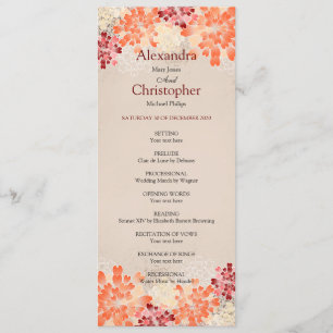 Orange Red & Cream Flowers Retro Wedding Program