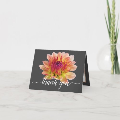 Orange Red Dahlia Flower Gray Backdrop Thank You Card