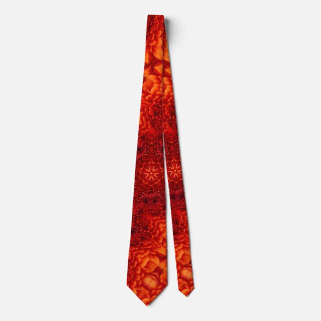 ORANGE RED DAHLIA FLOWERS Abstract Floral Neck Tie (Front)