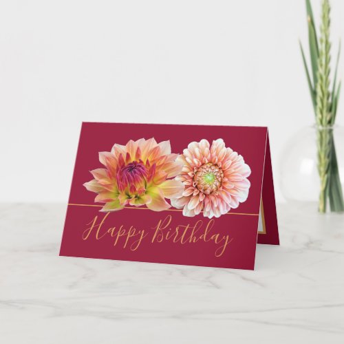 Orange Red Dahlias Pretty Floral Bouquet Birthday Card