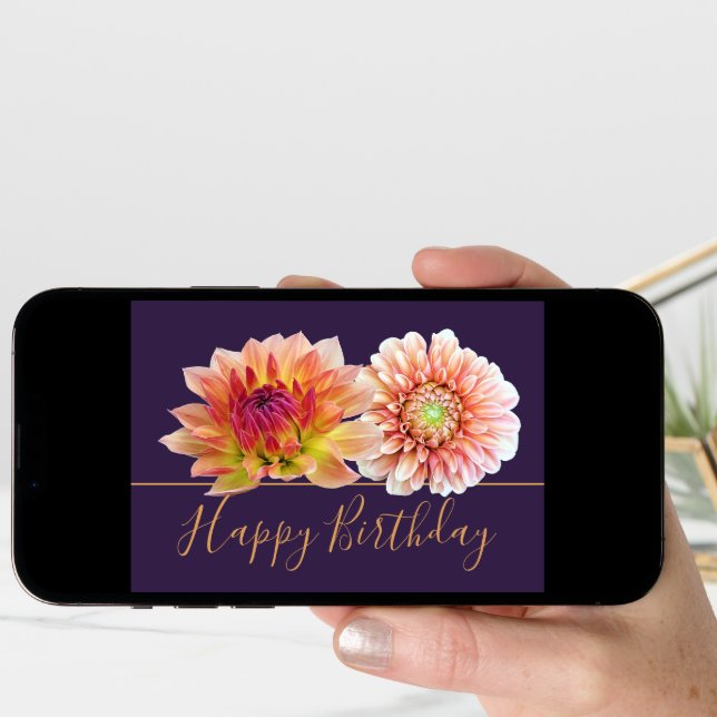 Orange Red Dahlias Pretty Floral Bouquet Birthday Card (Front Digital)