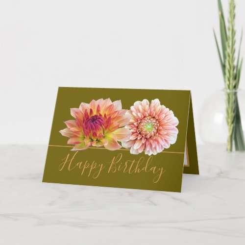 Orange Red Dahlias Pretty Floral Bouquet Birthday Card