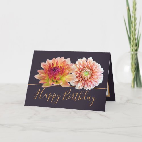 Orange Red Dahlias Pretty Floral Bouquet Birthday Card