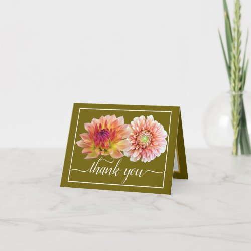 Orange Red Dahlias Pretty Floral Bouquet Thank You Card