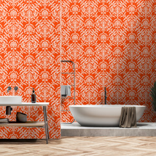 Orange Red Damask Color Peel and Stick Removable Wallpaper