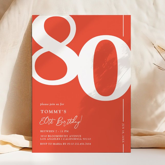 Orange Red Eighty 80th Birthday Party Invitation (Creator Uploaded)