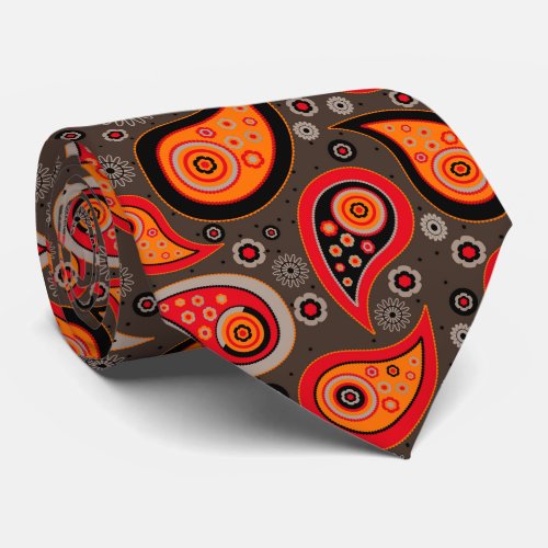 Orange red elegant vintage paisley pattern neck tie