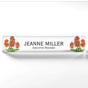 Orange Red Exotic Orchid Flower Desk Name Plate