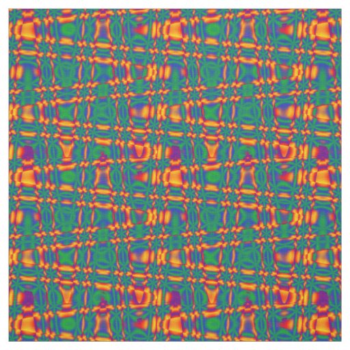 Orange Red Flame Green Blue Zigzag Pattern Fabric