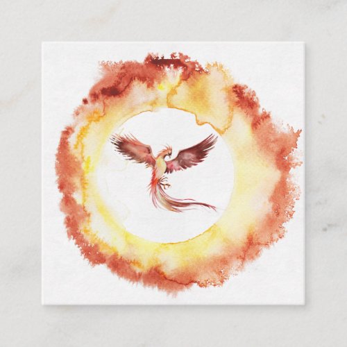  Orange Red Flame Phoenix Ring of Fire White Square Business Card