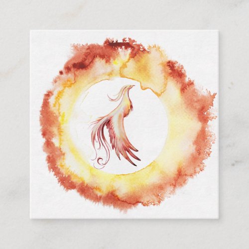  Orange Red Flame Phoenix Rings of Fire White Square Business Card