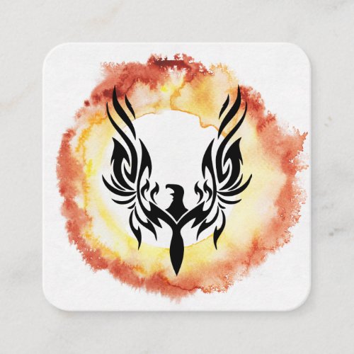  Orange Red Flames Black Phoenix Ring of Fire Square Business Card