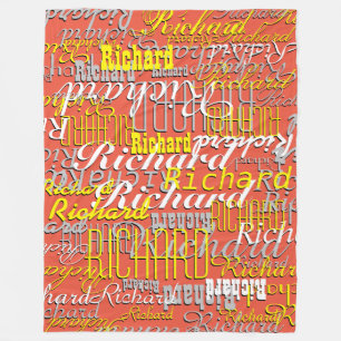Orange-Red Fleece Blanket with a pattern of name