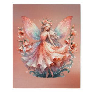 Orange Red Floral Fairy Princess Girls Faux Canvas Print