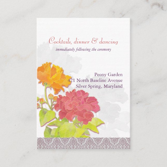 Orange Red Floral Wedding Reception Enclosure Card (Front)