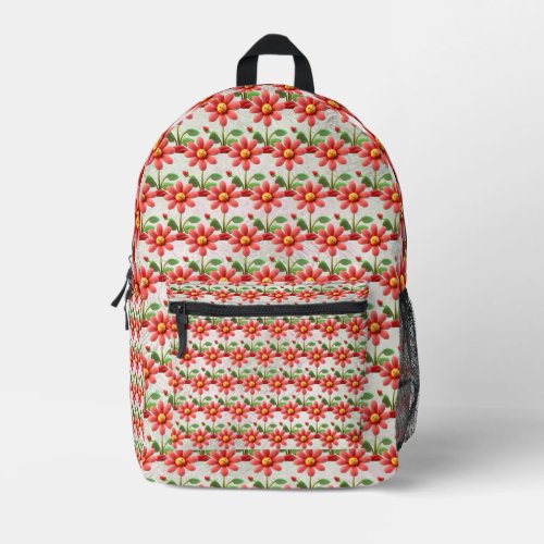 Orange Red Flowers Backpack Cut Sew Bag