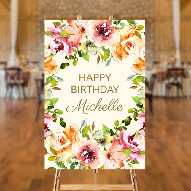 Orange Red Flowers Feminine Happy Birthday Foam Board (Creator Uploaded)