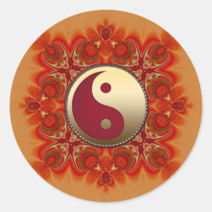 Orange Red Gold Decorative Golden Yin Yang Classic Round Sticker
