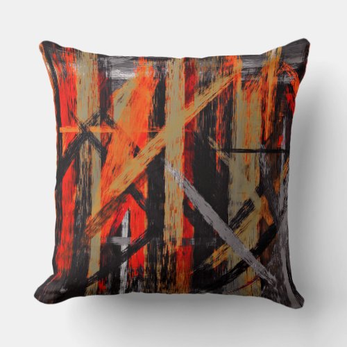 Orange Red Gray Abstract Throw Pillow