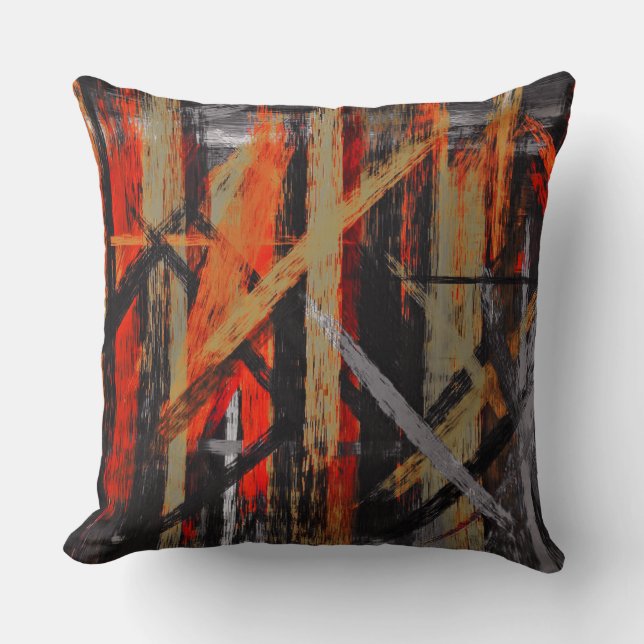 Orange Red Gray Abstract Throw Pillow (Front)