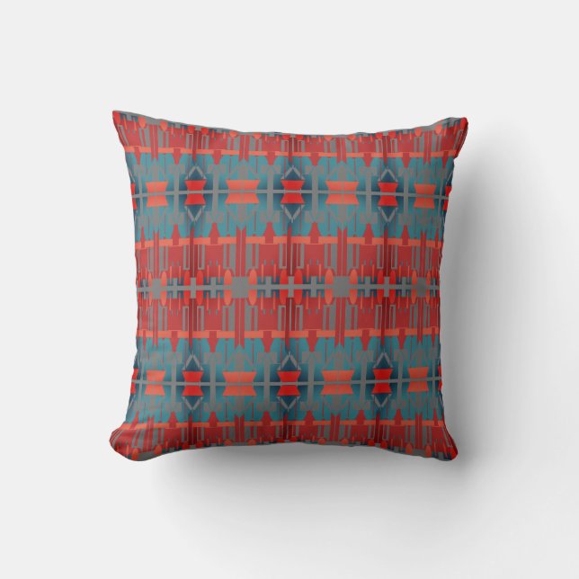 Orange Red Gray Blue Mediterranean Large Tiles Throw Pillow (Front)