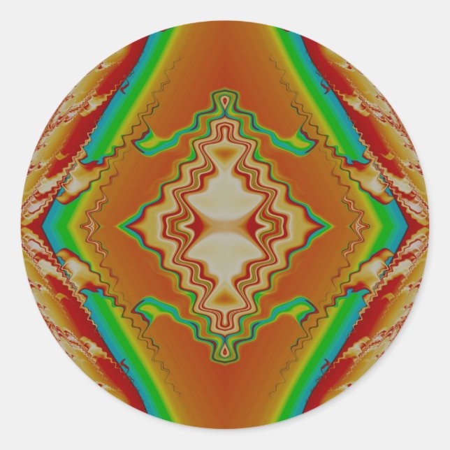 ~ Orange Red Green and Blue Fractal ~ Classic Round Sticker (Front)