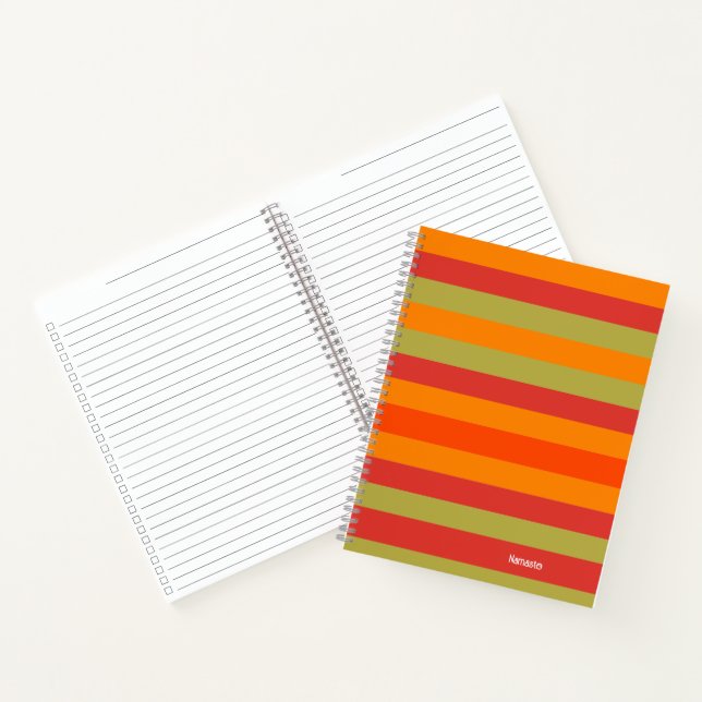 Orange Red Green Striped Personalized Yoga Mat Notebook (Inside)