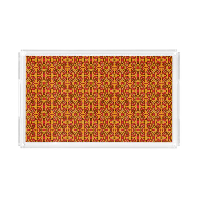 Orange & Red Hand Drawn Pattern Acrylic Tray (Front)