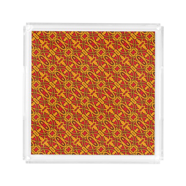 Orange & Red Hand Drawn Pattern Acrylic Tray (Front)