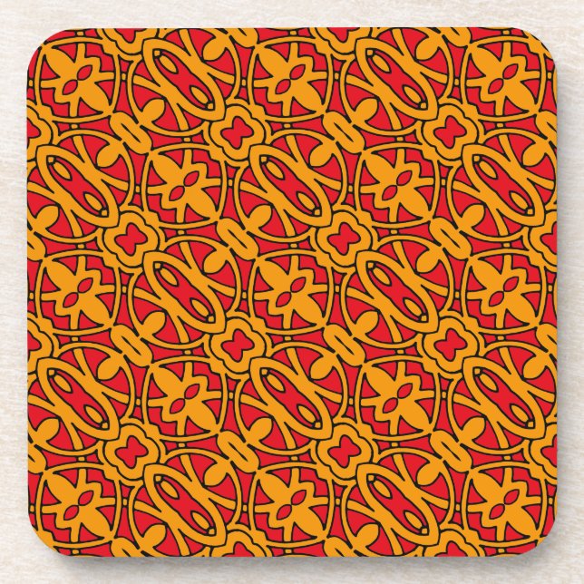 Orange & Red Hand Drawn Pattern Drink Coaster (Front)