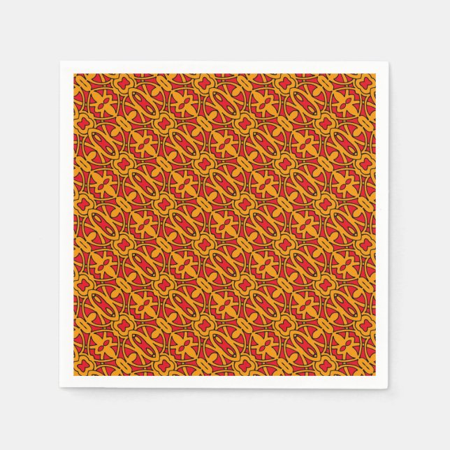 Orange & Red Hand Drawn Pattern Paper Napkins (Front)