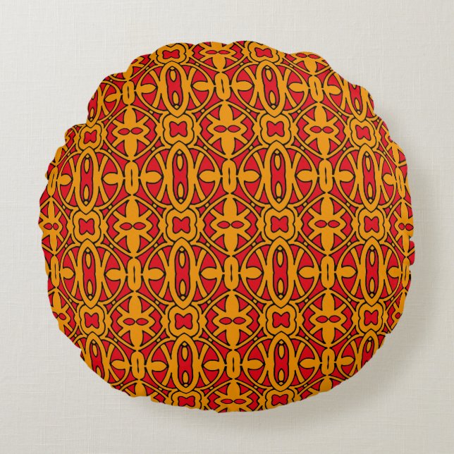 Orange & Red Hand Drawn Pattern Round Pillow (Front)
