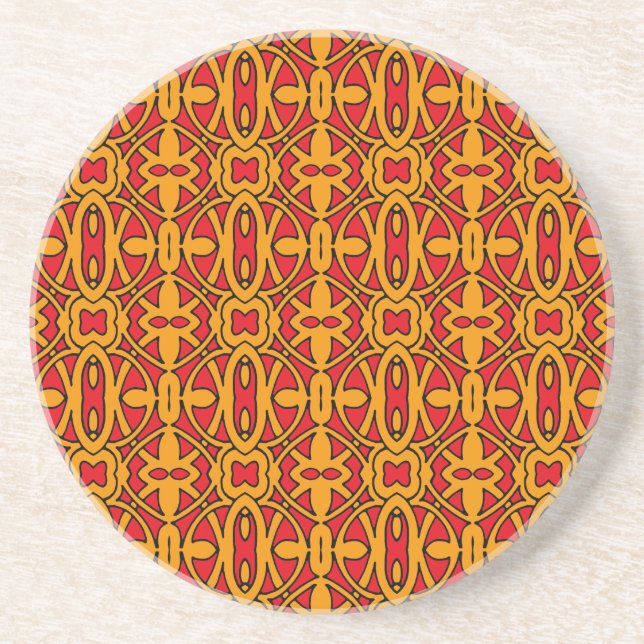Orange & Red Hand Drawn Pattern Sandstone Coaster (Front)