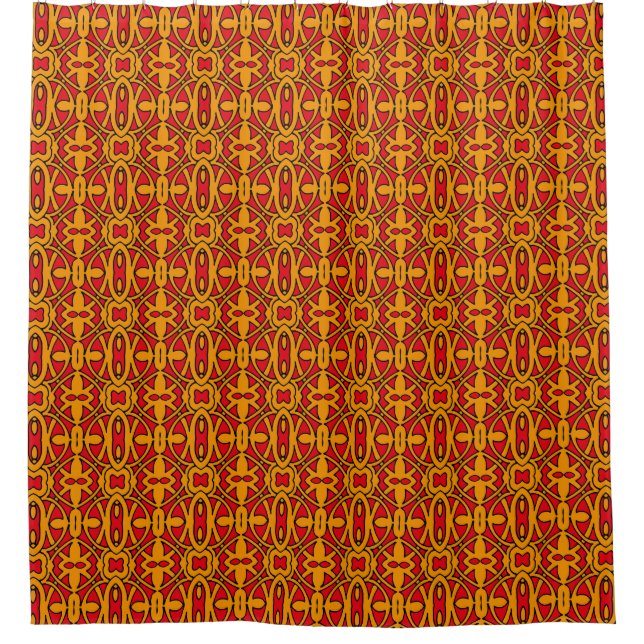 Orange & Red Hand Drawn Pattern Shower Curtain (Front)
