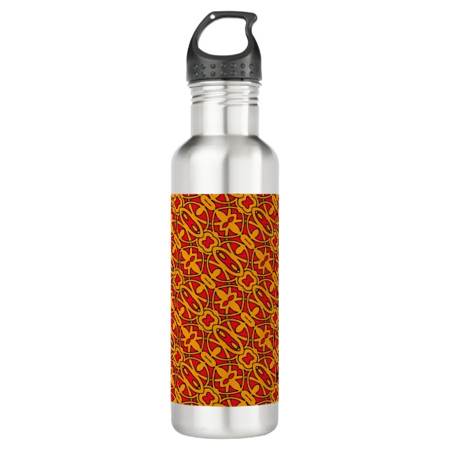 Orange & Red Hand Drawn Pattern Stainless Steel Water Bottle (Front)