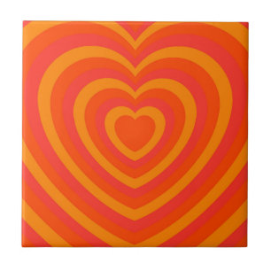 Orange Red Hypnotic Heart Love Pattern Ceramic Tile
