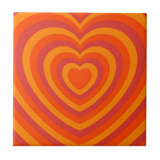 Orange Red Hypnotic Heart Love Pattern Ceramic Tile (Front)