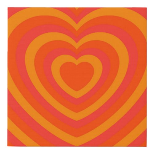 Orange Red Hypnotic Heart Love Pattern Faux Canvas Print