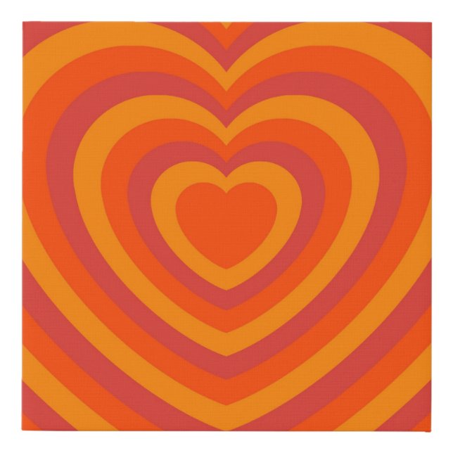 Orange Red Hypnotic Heart Love Pattern Faux Canvas Print (Front)