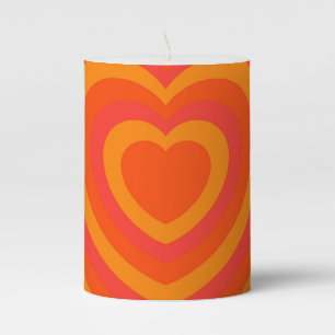 Orange Red Hypnotic Heart Love Pattern Pillar Candle