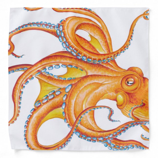 Orange Red Kraken Octopus Ink Art Dance Bandana (Front)
