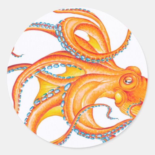 Orange Red Kraken Octopus Ink Art Dance Classic Round Sticker