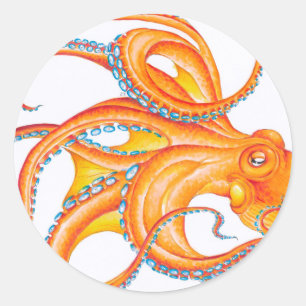 Orange Red Kraken Octopus Ink Art Dance Classic Round Sticker