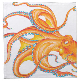 Orange Red Kraken Octopus Ink Art Dance Cloth Napkin